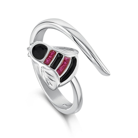 Bumblebee Sterling Silver Ring in Hot Pink Enamel by Sheila Fleet Jewellery