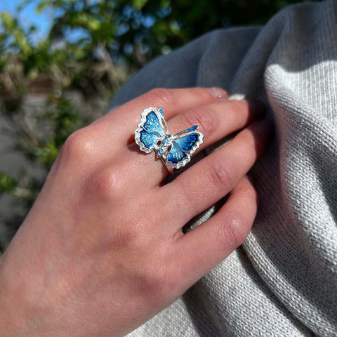 Holly Blue Butterfly Enamel Cocktail Ring by Sheila Fleet Jewellery