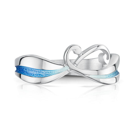 New Wave Sterling Silver Ring in Light Ocean Enamel by Sheila Fleet Jewellery