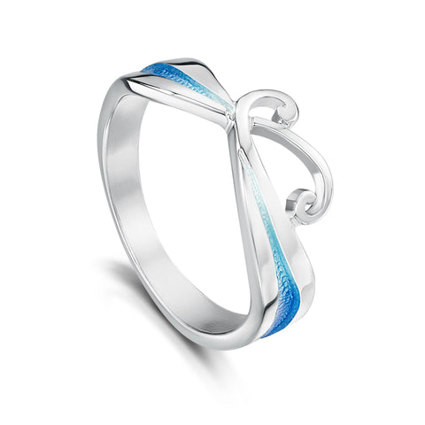 New Wave Sterling Silver Ring in Light Ocean Enamel by Sheila Fleet Jewellery