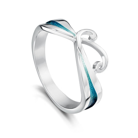 New Wave Sterling Silver Ring in Peacock Enamel by Sheila Fleet Jewellery