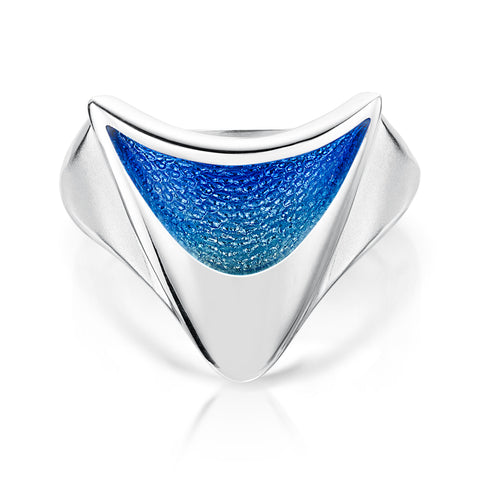 Wing Sterling Silver Ring in Sky Enamel by Sheila Fleet Jewellery