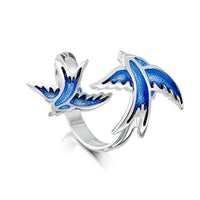 Swallows Silver 2-bird Ring in Sapphire Enamel by Sheila Fleet Jewellery
