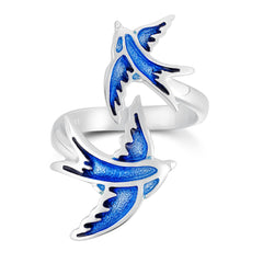 Swallows Silver 2-bird Ring in Sapphire Enamel by Sheila Fleet Jewellery