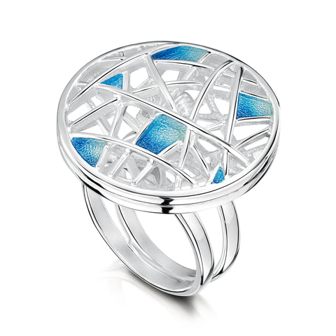 Creel Silver Cage Dress Ring in Pentland Enamel by Sheila Fleet Jewellery