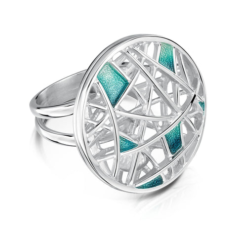 Creel Silver Cage Dress Ring in Storm Enamel by Sheila Fleet Jewellery