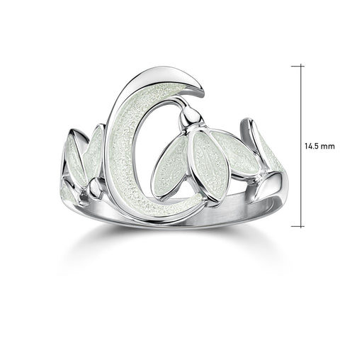 Snowdrop 2-flower Sterling Silver Ring in Crystal Enamel