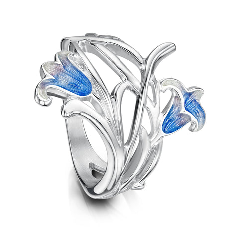 Bluebell 2-flower Enamel Ring in Sterling Silver by Sheila Fleet Jewellery