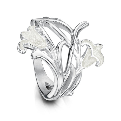 Bluebell 2-flower Ring in Whitebell Enamel by Sheila Fleet Jewellery