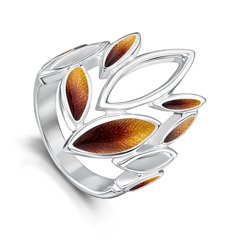 Seasons Large Sterling Silver Ring in Autumn Enamel by Sheila Fleet Jewellery