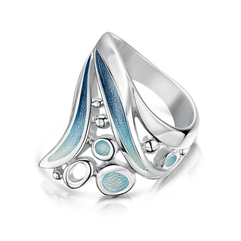 Arctic Stream Large Ring in Arctic Blue Enamel by Sheila Fleet Jewellery