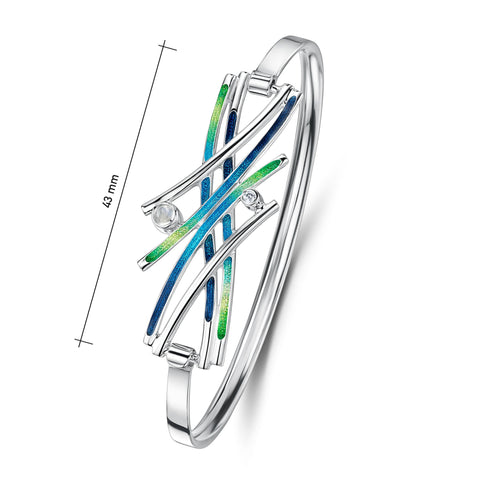 Wild Grasses Moonstone & CZ Bangle in Meadow Enamel by Sheila Fleet Jewellery