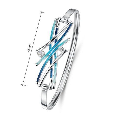 Wild Grasses Moonstone & CZ Bangle in Peacock Enamel by Sheila Fleet Jewellery