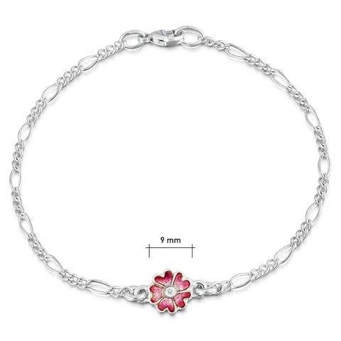 Primula Scotica 1-flower Cubic Zirconia Bracelet in Hot Pink Enamel