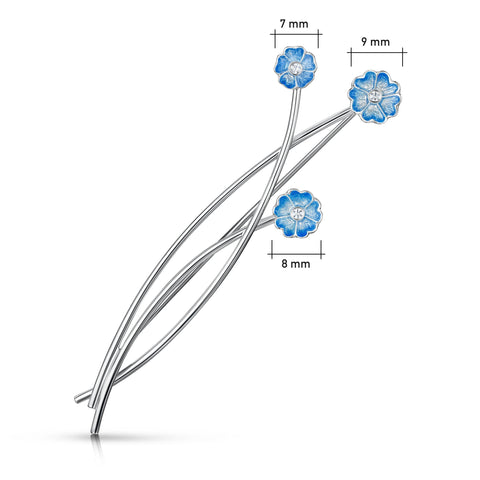 Primula Scotica Cubic Zirconia Brooch in Forget-Me-Not Blue Enamel by Sheila Fleet Jewellery