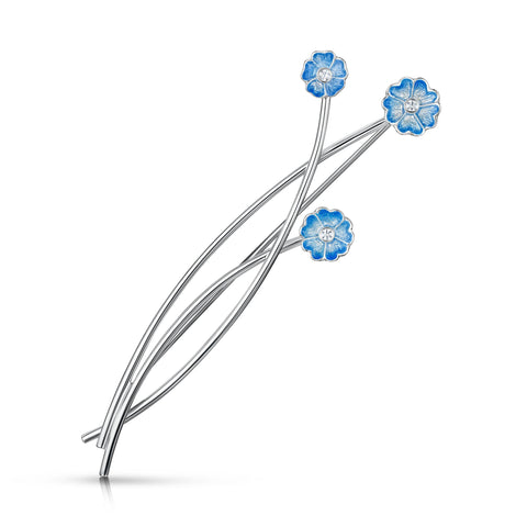 Primula Scotica Cubic Zirconia Brooch in Forget-Me-Not Blue Enamel by Sheila Fleet Jewellery