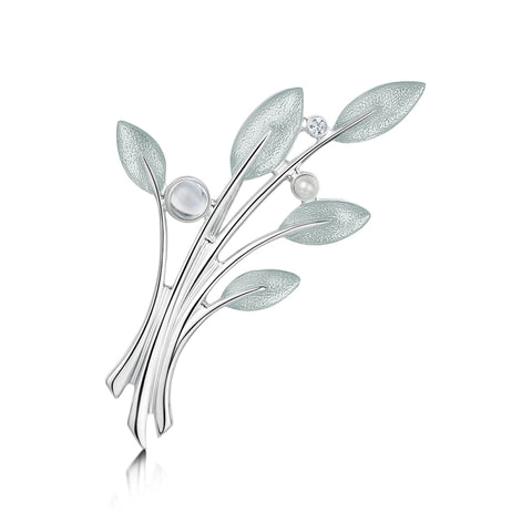 Rowan Brooch in Frost Enamel with Moonstone, Pearl & Cubic Zirconia