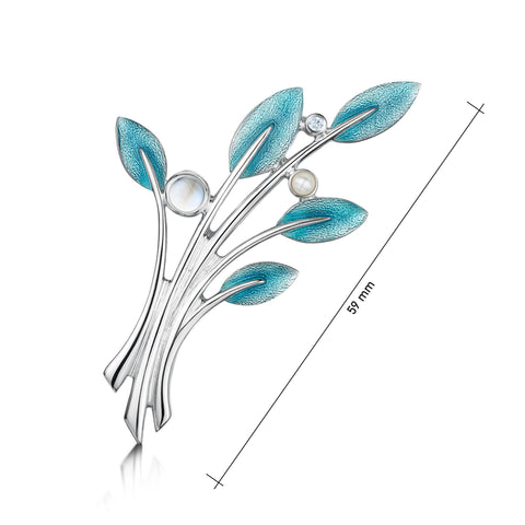 Rowan Brooch in Sage Enamel with Moonstone, Pearl & Cubic Zirconia