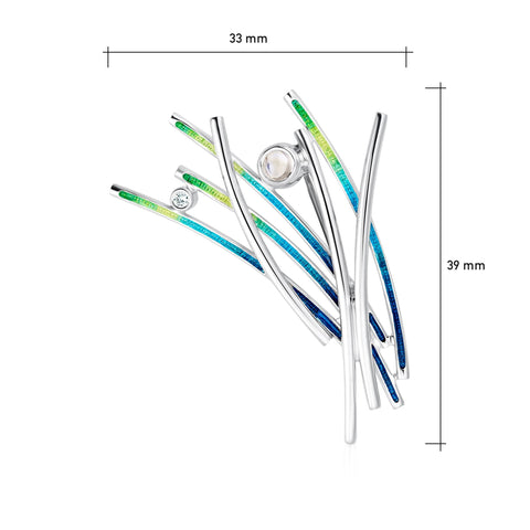 Wild Grasses Moonstone & CZ Brooch in Meadow Enamel by Sheila Fleet Jewellery