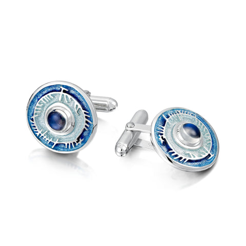 Skyran Enamel Cufflinks in Sterling Silver with Moonstone by Sheila Fleet Jewellery