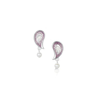 Paisley Leaf Pearl Stud Earrings in Champaign Enamel by Sheila Fleet Jewellery
