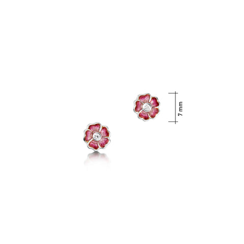 Primula Scotica Petite CZ Stud Earrings in Hot Pink Enamel
