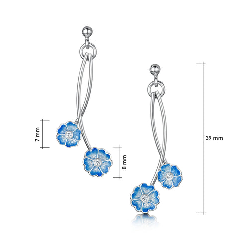 Primula Scotica Petite 2-flower CZ Drop Earrings in Forget-Me-Not Blue by Sheila Fleet Jewellery
