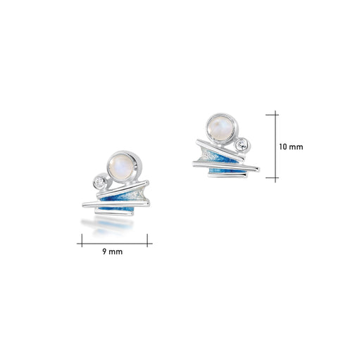 Moonlight Small Enamel Stud Earrings with Moonstone & CZ by Sheila Fleet Jewellery