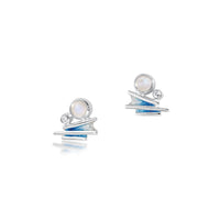Moonlight Small Enamel Stud Earrings with Moonstone & CZ by Sheila Fleet Jewellery