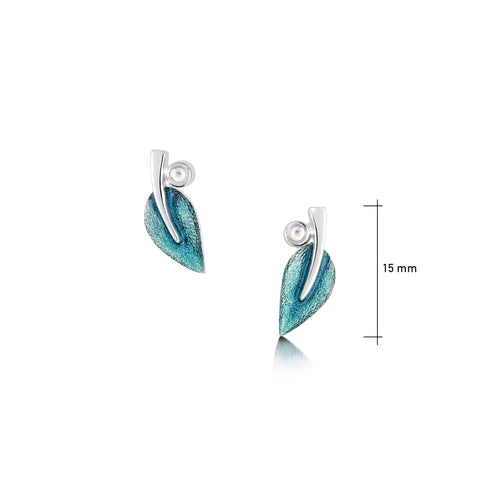 Rowan Small Stud Earrings in Sage Enamel with Moonstone