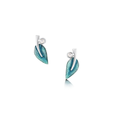 Rowan Small Stud Earrings in Sage Enamel with Moonstone