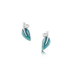 Rowan Small Stud Earrings in Sage Enamel with Moonstone