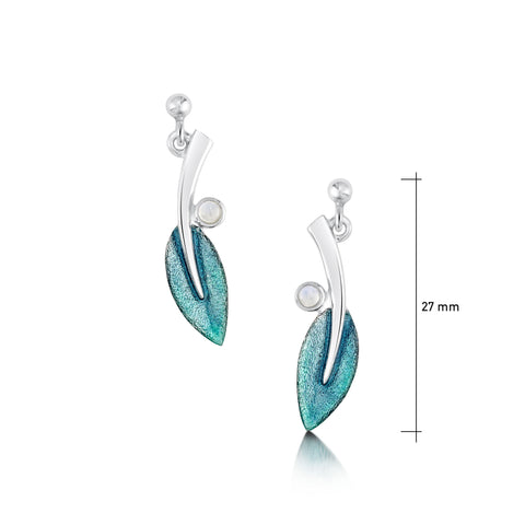 Rowan Drop Earrings in Sage Enamel with Moonstone