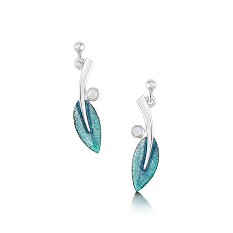 Rowan Drop Earrings in Sage Enamel with Moonstone