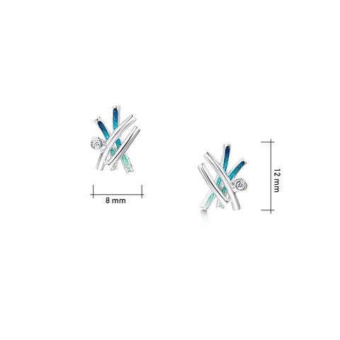 Wild Grasses Small 4-strand CZ Stud Earrings in Peacock Enamel by Sheila Fleet Jewellery