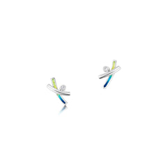 Wild Grasses Small 2-strand CZ Stud Earrings in Meadow Enamel by Sheila Fleet Jewellery