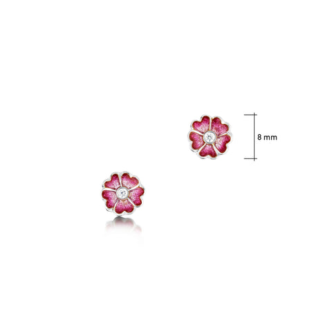 Primula Scotica Small CZ Stud Earrings in Hot Pink Enamel by Sheila Fleet Jewellery