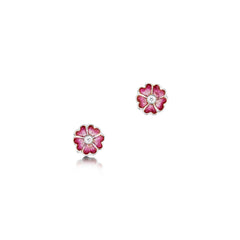 Primula Scotica Small CZ Stud Earrings in Hot Pink Enamel by Sheila Fleet Jewellery