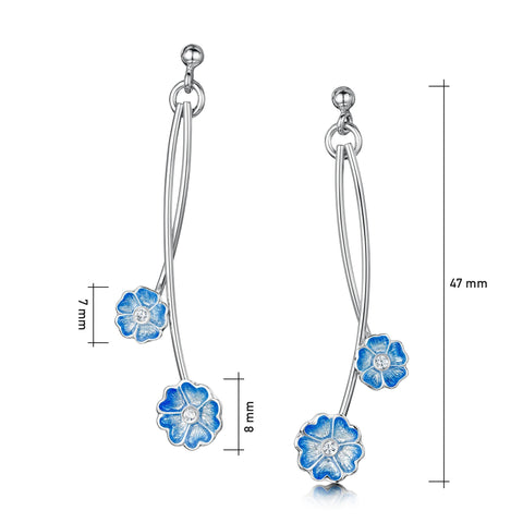 Primula Scotica Small 2-flower CZ Drop Earrings in Forget-Me-Not Blue by Sheila Fleet Jewellery
