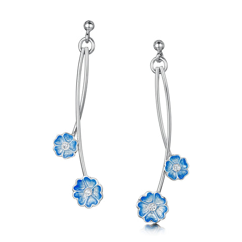 Primula Scotica Small 2-flower CZ Drop Earrings in Forget-Me-Not Blue by Sheila Fleet Jewellery