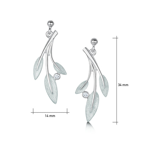 Rowan Three-Leaf Drop Earrings in Frost Enamel with Cubic Zirconia