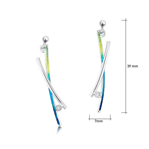 Wild Grasses Cubic Zirconia Drop Earrings in Meadow Enamel by Sheila Fleet Jewellery