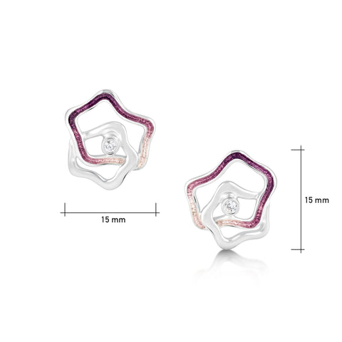 Tidal Islands Cubic Zirconia Stud Earrings in Amethyst Enamel by Sheila Fleet Jewellery