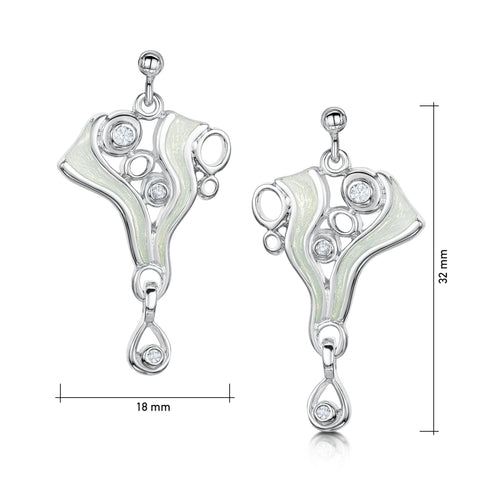 Arctic Stream Cubic Zirconia Drop Earrings in Opalescent Enamel by Sheila Fleet Jewellery