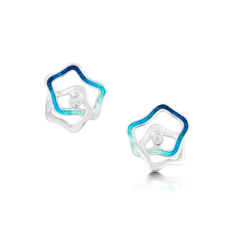 Tidal Islands Cubic Zirconia Stud Earrings in Peacock Enamel
