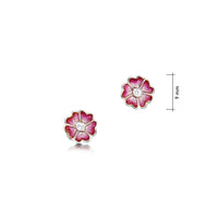 Primula Scotica Cubic Zirconia Stud Earrings in Hot Pink Enamel