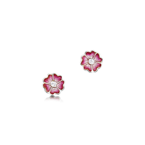Primula Scotica Cubic Zirconia Stud Earrings in Hot Pink Enamel by Sheila Fleet Jewellery