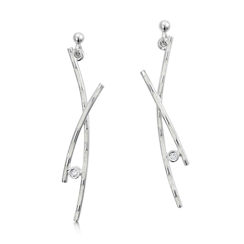 Morning Dew Enamel Dress Drop Earrings with Cubic Zirconia by Sheila Fleet Jewellery