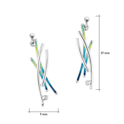 Wild Grasses Cubic Zirconia Dress Drop Earrings in Meadow Enamel by Sheila Fleet Jewellery