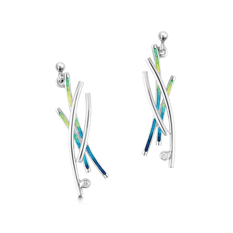 Wild Grasses Cubic Zirconia Dress Drop Earrings in Meadow Enamel by Sheila Fleet Jewellery